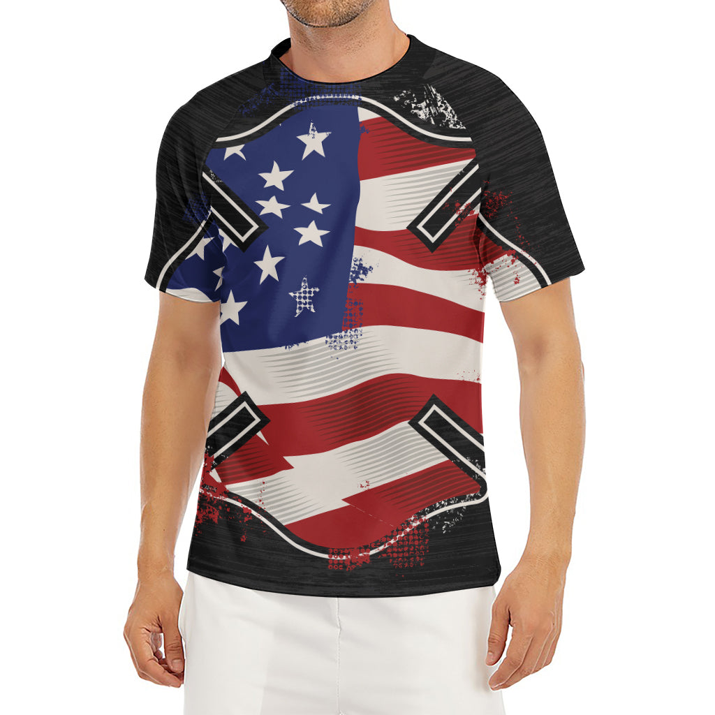 American Firefighter Emblem Print Men's Short Sleeve Rash Guard