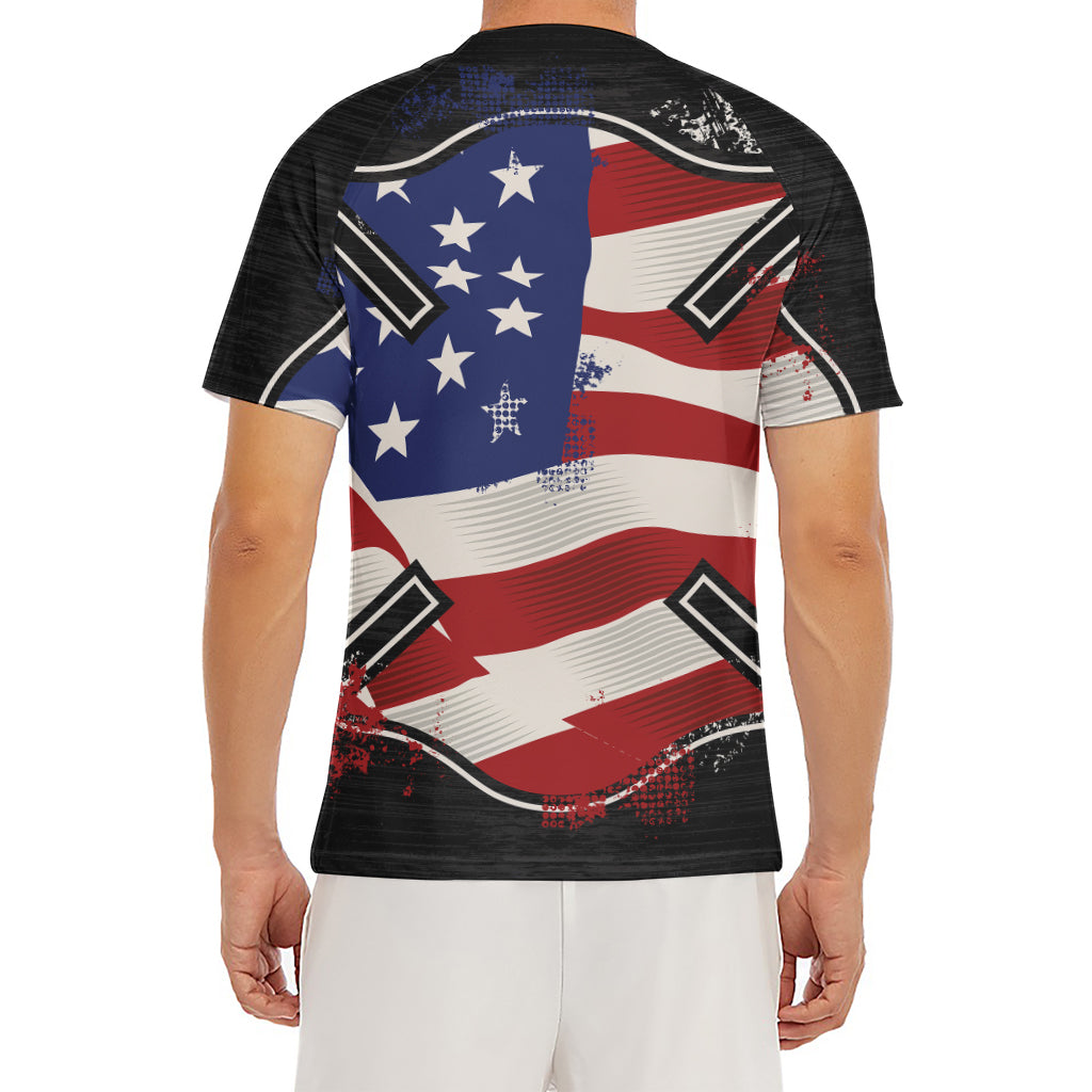 American Firefighter Emblem Print Men's Short Sleeve Rash Guard
