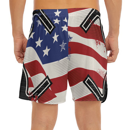 American Firefighter Emblem Print Men's Split Running Shorts