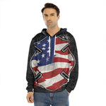 American Firefighter Emblem Print Men's Velvet Pullover Hoodie