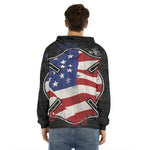 American Firefighter Emblem Print Men's Velvet Pullover Hoodie