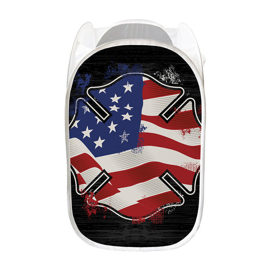 American Firefighter Emblem Print Mesh Laundry Hamper