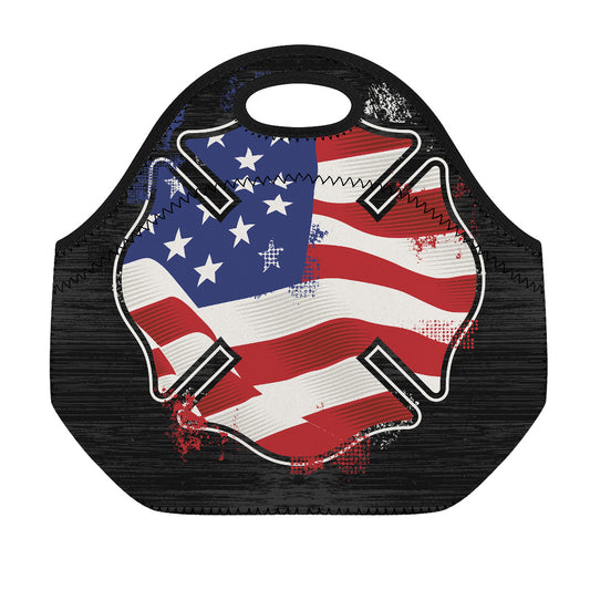 American Firefighter Emblem Print Neoprene Lunch Bag