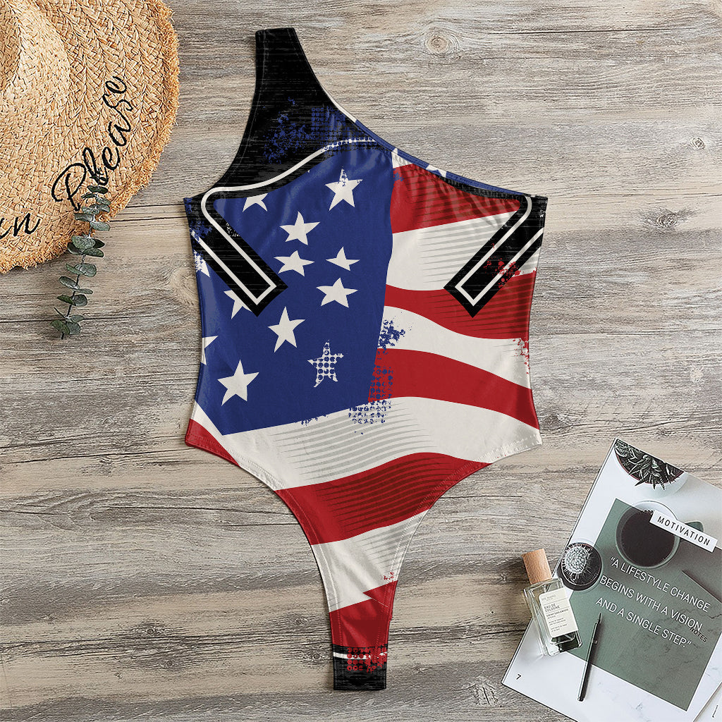 American Firefighter Emblem Print One Shoulder Bodysuit