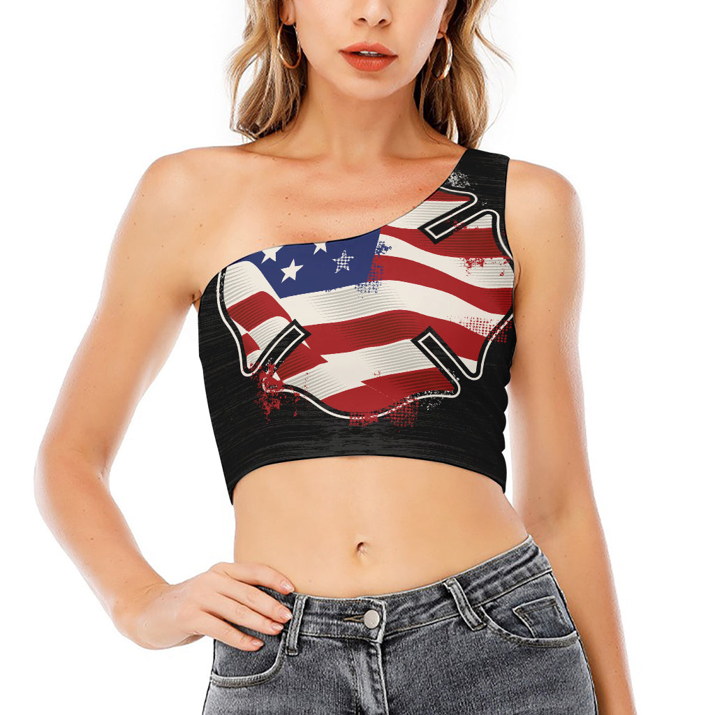 American Firefighter Emblem Print One Shoulder Crop Top