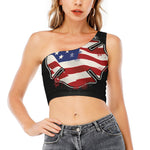 American Firefighter Emblem Print One Shoulder Crop Top