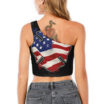 American Firefighter Emblem Print One Shoulder Crop Top