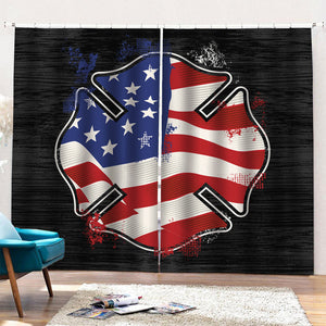 American Firefighter Emblem Print Pencil Pleat Curtains