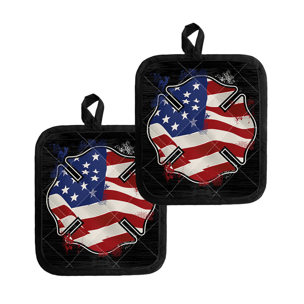 American Firefighter Emblem Print Pot Holders