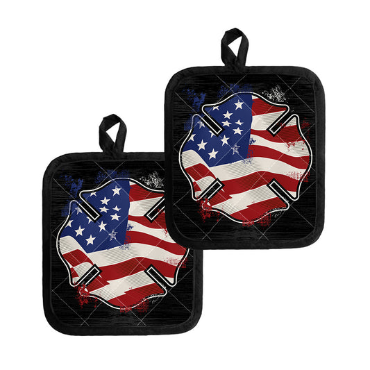 American Firefighter Emblem Print Pot Holders