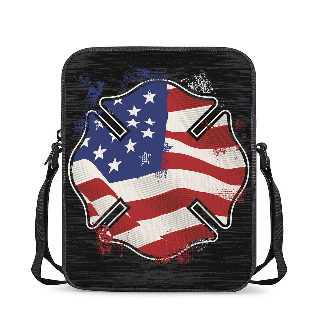 American Firefighter Emblem Print Rectangular Crossbody Bag