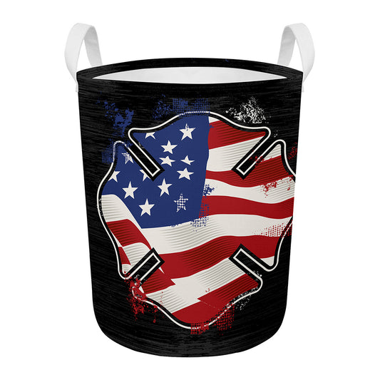American Firefighter Emblem Print Round Laundry Basket