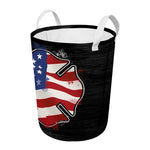 American Firefighter Emblem Print Round Laundry Basket