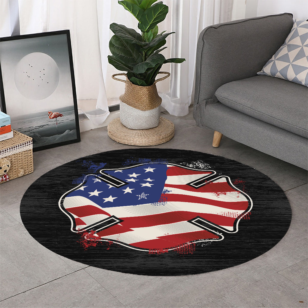 American Firefighter Emblem Print Round Rug