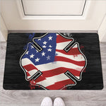 American Firefighter Emblem Print Rubber Doormat