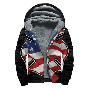 American Firefighter Emblem Print Sherpa Lined Zip Up Hoodie