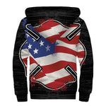 American Firefighter Emblem Print Sherpa Lined Zip Up Hoodie