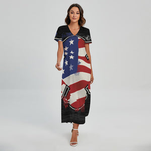 American Firefighter Emblem Print Short Sleeve Maxi Dress