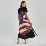 American Firefighter Emblem Print Short Sleeve Maxi Dress