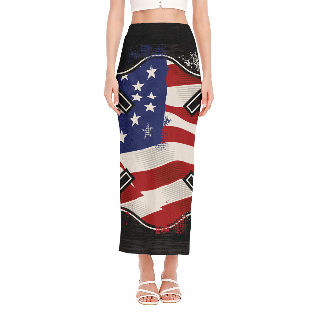 American Firefighter Emblem Print Side Slit Maxi Skirt