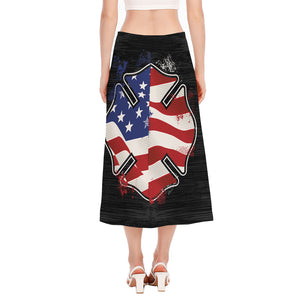 American Firefighter Emblem Print Side Slit Midi Skirt