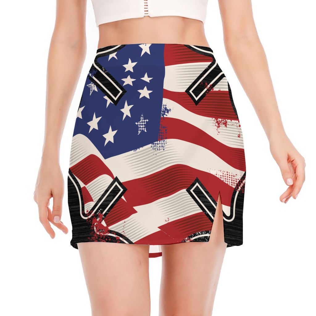 American Firefighter Emblem Print Side Slit Mini Skirt