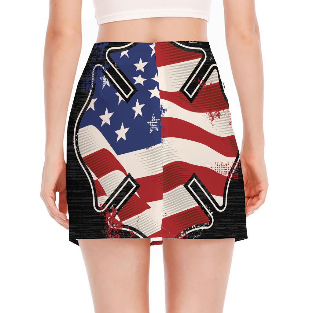 American Firefighter Emblem Print Side Slit Mini Skirt