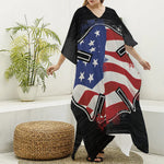 American Firefighter Emblem Print Silk V-Neck Kaftan Dress