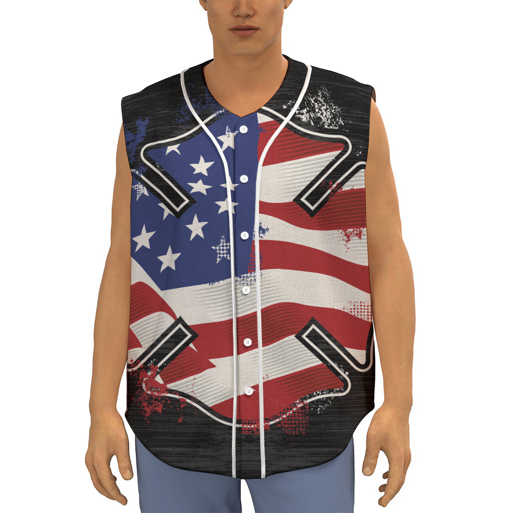 American Firefighter Emblem Print Sleeveless Baseball Jersey