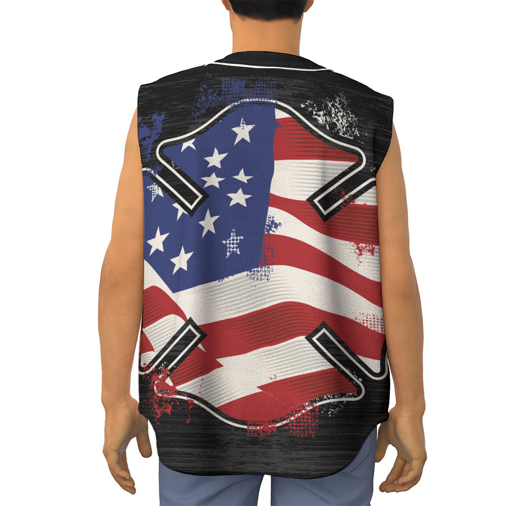 American Firefighter Emblem Print Sleeveless Baseball Jersey