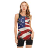 American Firefighter Emblem Print Sleeveless One Piece Swimsuit