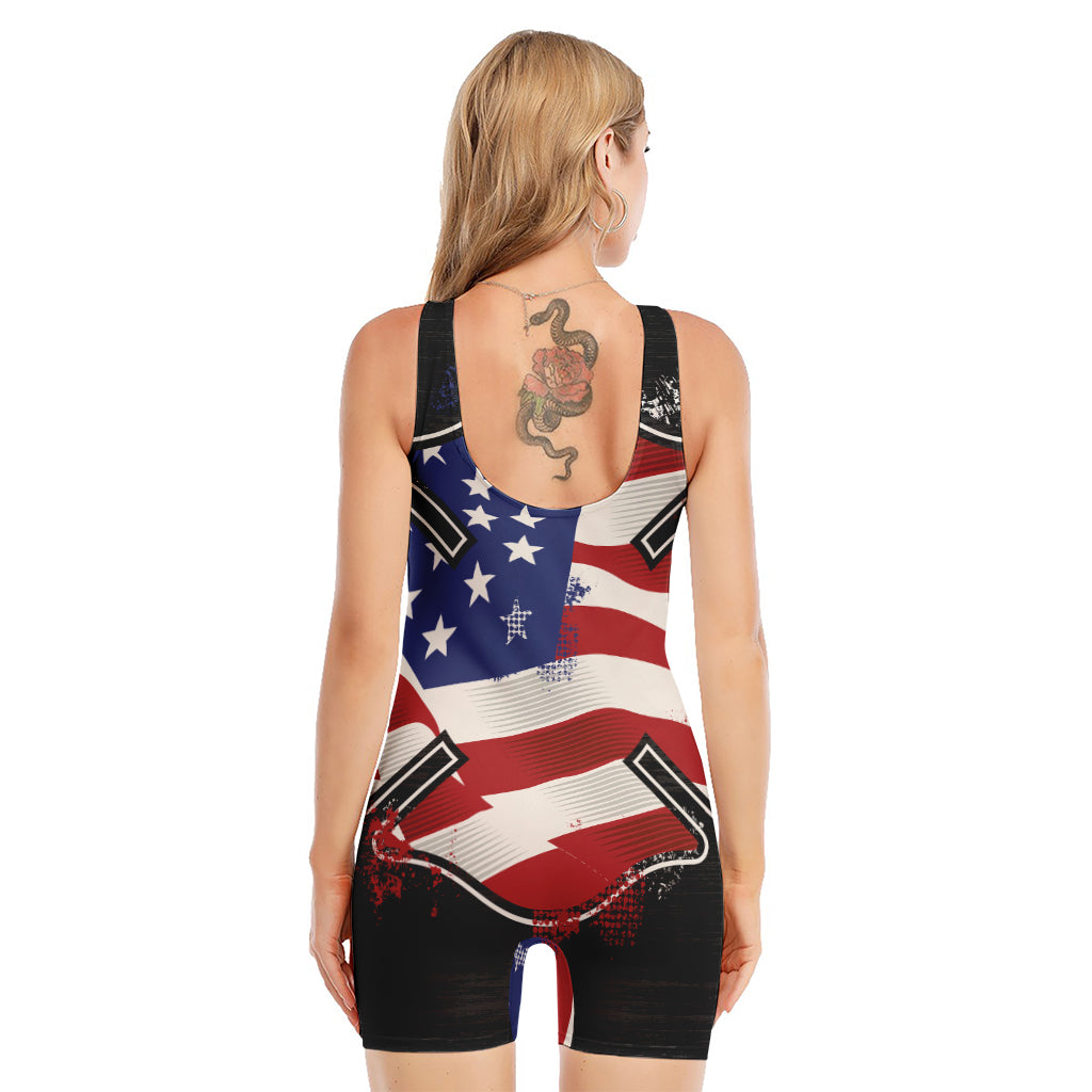 American Firefighter Emblem Print Sleeveless One Piece Swimsuit