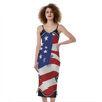 American Firefighter Emblem Print Slim Fit Midi Cami Dress