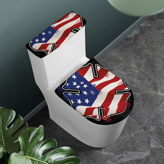 American Firefighter Emblem Print Toilet Lid And Tank Cover Set