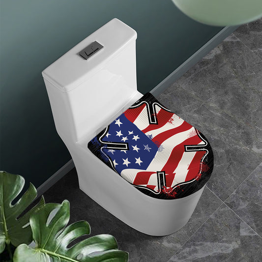 American Firefighter Emblem Print Toilet Lid Cover