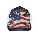 American Firefighter Emblem Print White Mesh Trucker Cap