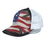 American Firefighter Emblem Print White Mesh Trucker Cap