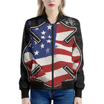American Firefighter Emblem Print Women's Bomber Jacket