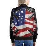 American Firefighter Emblem Print Women's Bomber Jacket