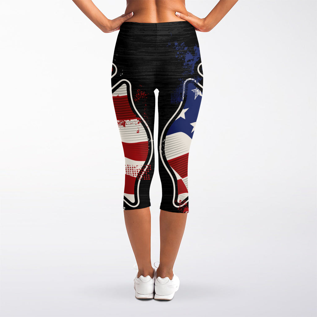American Firefighter Emblem Print Women's Capri Leggings