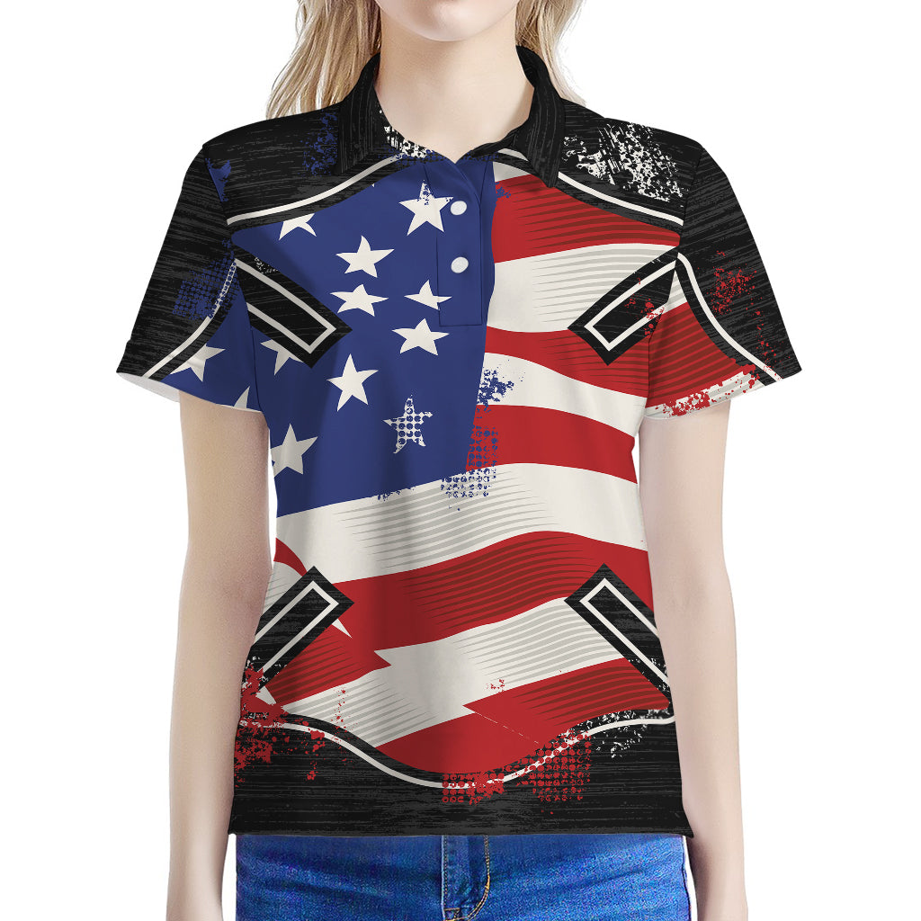 American Firefighter Emblem Print Women's Polo Shirt