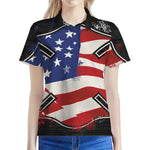 American Firefighter Emblem Print Women's Polo Shirt