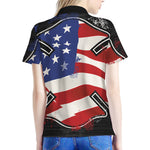 American Firefighter Emblem Print Women's Polo Shirt