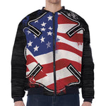 American Firefighter Emblem Print Zip Sleeve Bomber Jacket