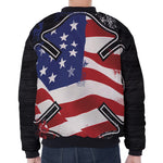 American Firefighter Emblem Print Zip Sleeve Bomber Jacket