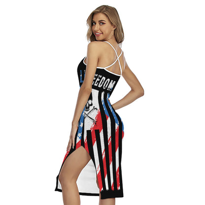 American Flag Freedom Life Print Cross Back Cami Dress