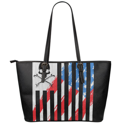 American Flag Freedom Life Print Leather Tote Bag