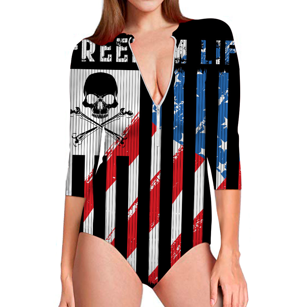 American Flag Freedom Life Print Long Sleeve Swimsuit