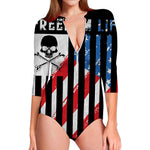 American Flag Freedom Life Print Long Sleeve Swimsuit