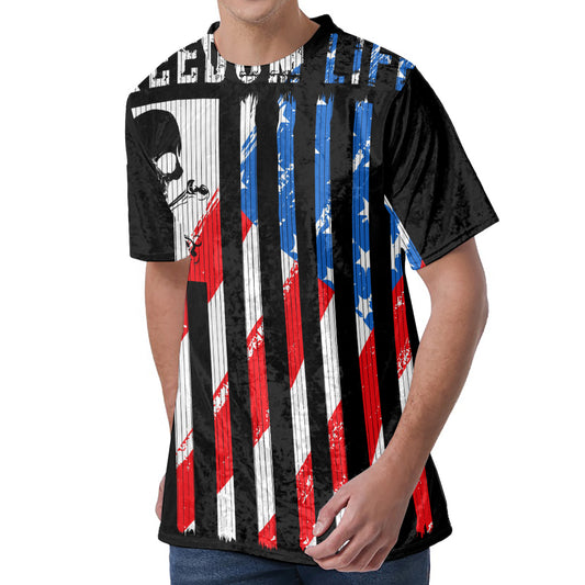 American Flag Freedom Life Print Men's Velvet T-Shirt